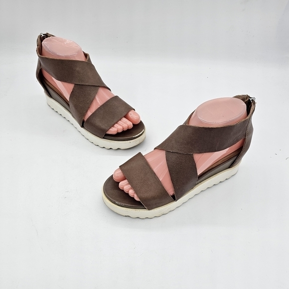 Steven by Steve Madden Womens Keanna Wedge Sandal Strappy Zip Up Brown Size 6.5M - Picture 2 of 12